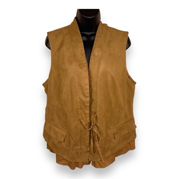 LARGE CHRISTOPHER AND BANKS BROWN TAN FAUX SUEDE VEST WESTERN BOHO - Picture 1 of 14